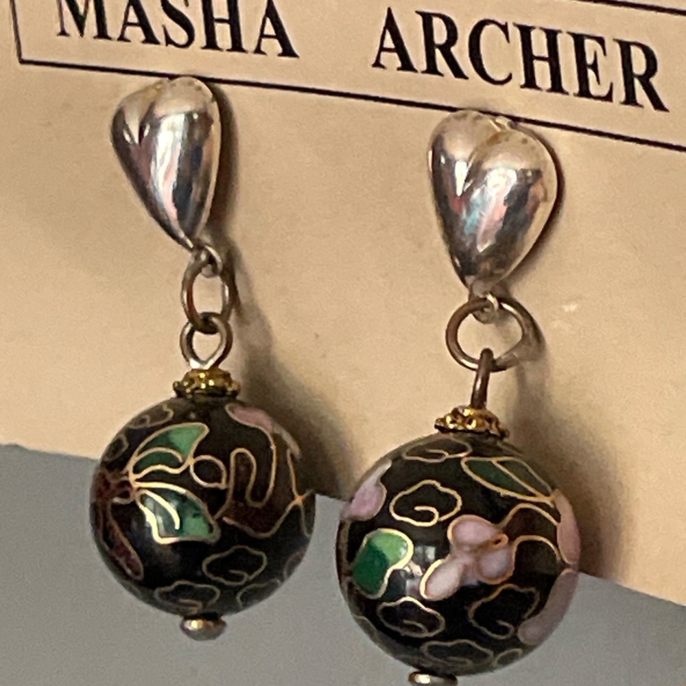Black cloisonné Rounds, Masha Archer designer earrings